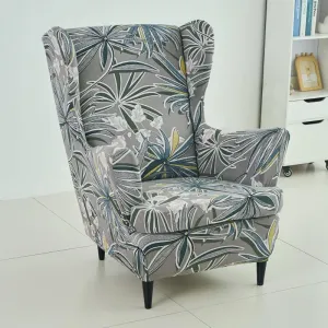 Stretchable 140 GSM Wing Chair Cover, Frost Grey Marginata