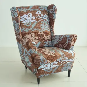 Stretchable 140 GSM Wing Chair Cover, Rich Chocolate Damask Floral