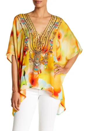 V-Neck Floral caftan Tops yellow