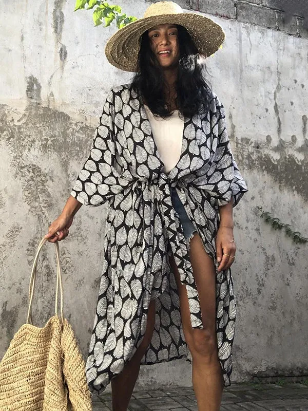 Wenkouban-Black Friday Christmas Thanksgiving Bohemia Oversized Printed Batwing Sleeves Cover-Up