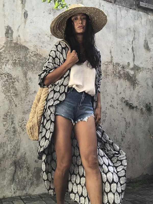 Wenkouban-Black Friday Christmas Thanksgiving Bohemia Oversized Printed Batwing Sleeves Cover-Up