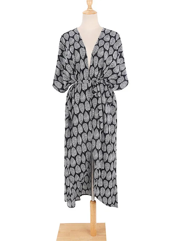 Wenkouban-Black Friday Christmas Thanksgiving Bohemia Oversized Printed Batwing Sleeves Cover-Up