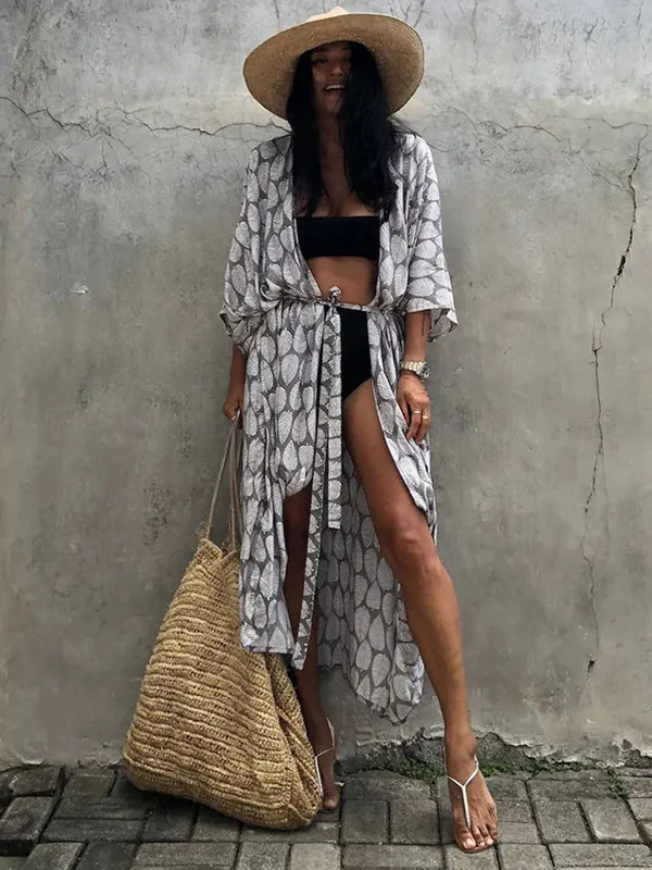 Wenkouban-Black Friday Christmas Thanksgiving Bohemia Oversized Printed Batwing Sleeves Cover-Up