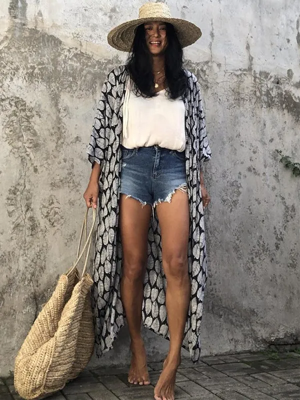 Wenkouban-Black Friday Christmas Thanksgiving Bohemia Oversized Printed Batwing Sleeves Cover-Up