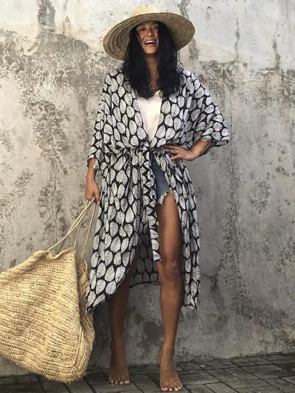 Wenkouban-Black Friday Christmas Thanksgiving Bohemia Oversized Printed Batwing Sleeves Cover-Up