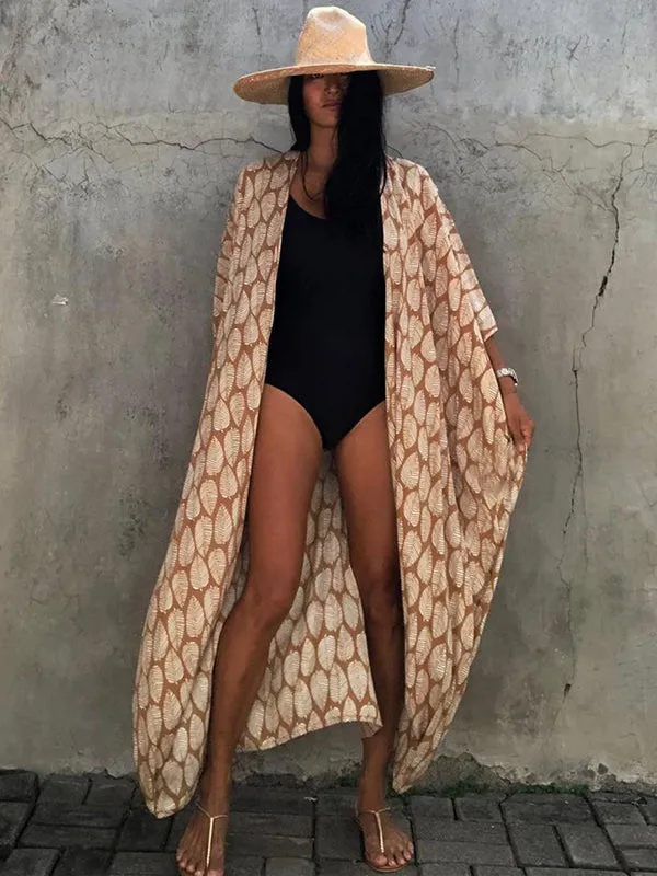 Wenkouban-Black Friday Christmas Thanksgiving Bohemia Oversized Printed Batwing Sleeves Cover-Up