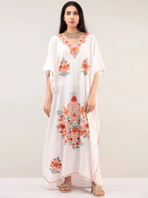White Aari Embroidered Kashmere Free Size Kaftan  - K12K039