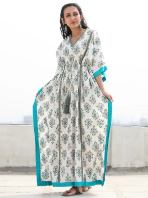 White Sky Blue Hand Block Printed Kaftan - K137F1889