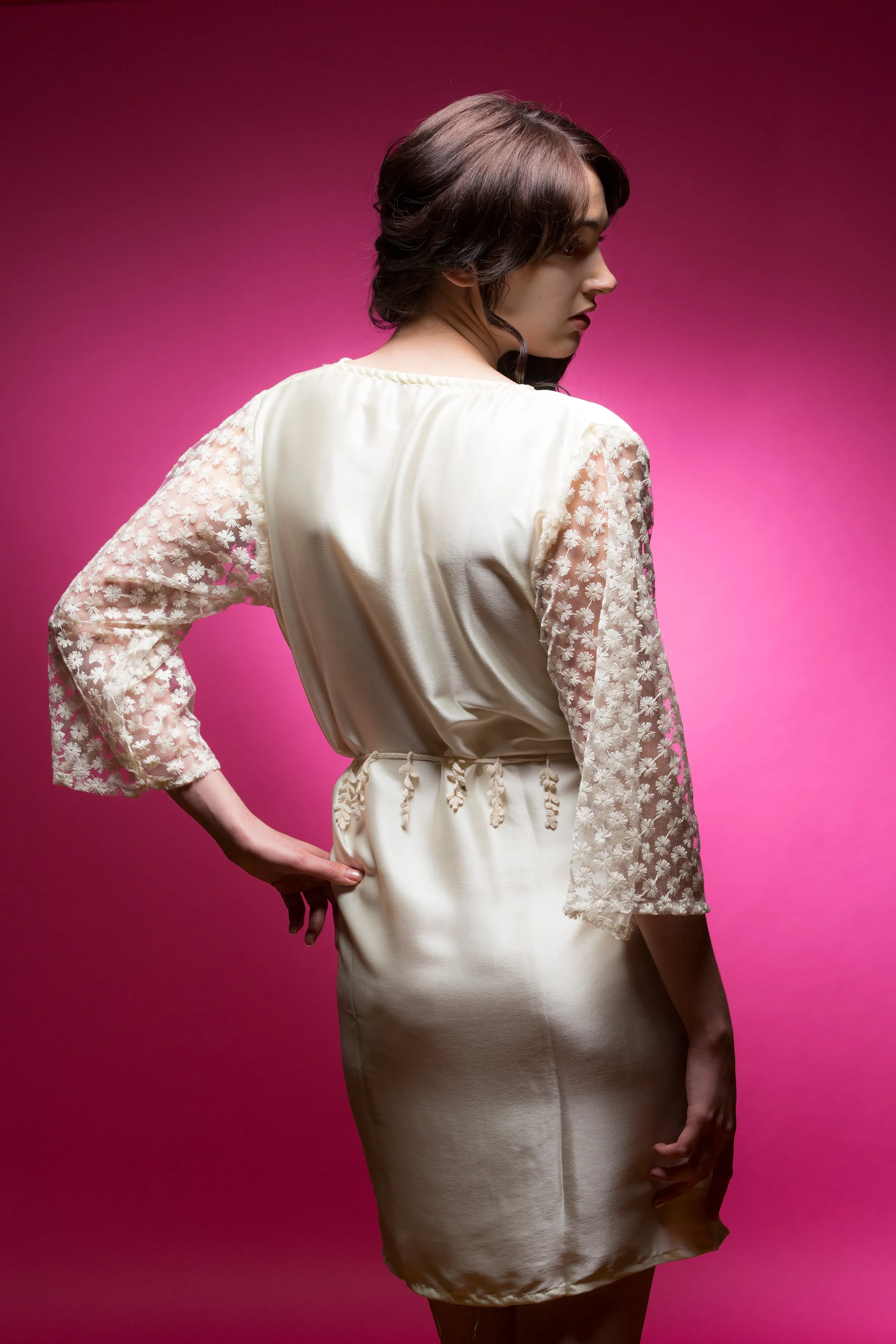 Winter White Satin Robe with Brasso Sleeves
