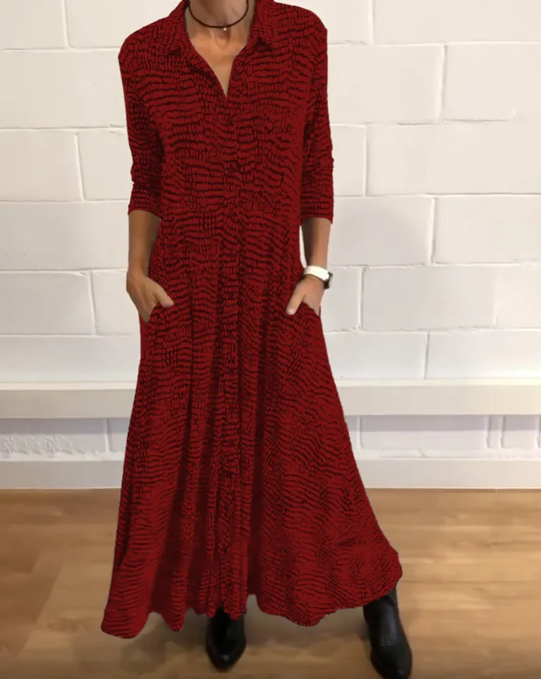 Women's Fashion Printing V-neck Long-sleeve Dress
