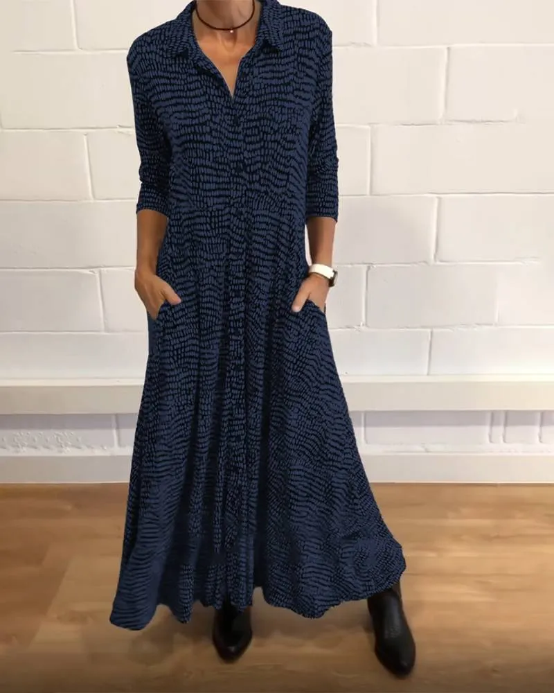 Women's Fashion Printing V-neck Long-sleeve Dress